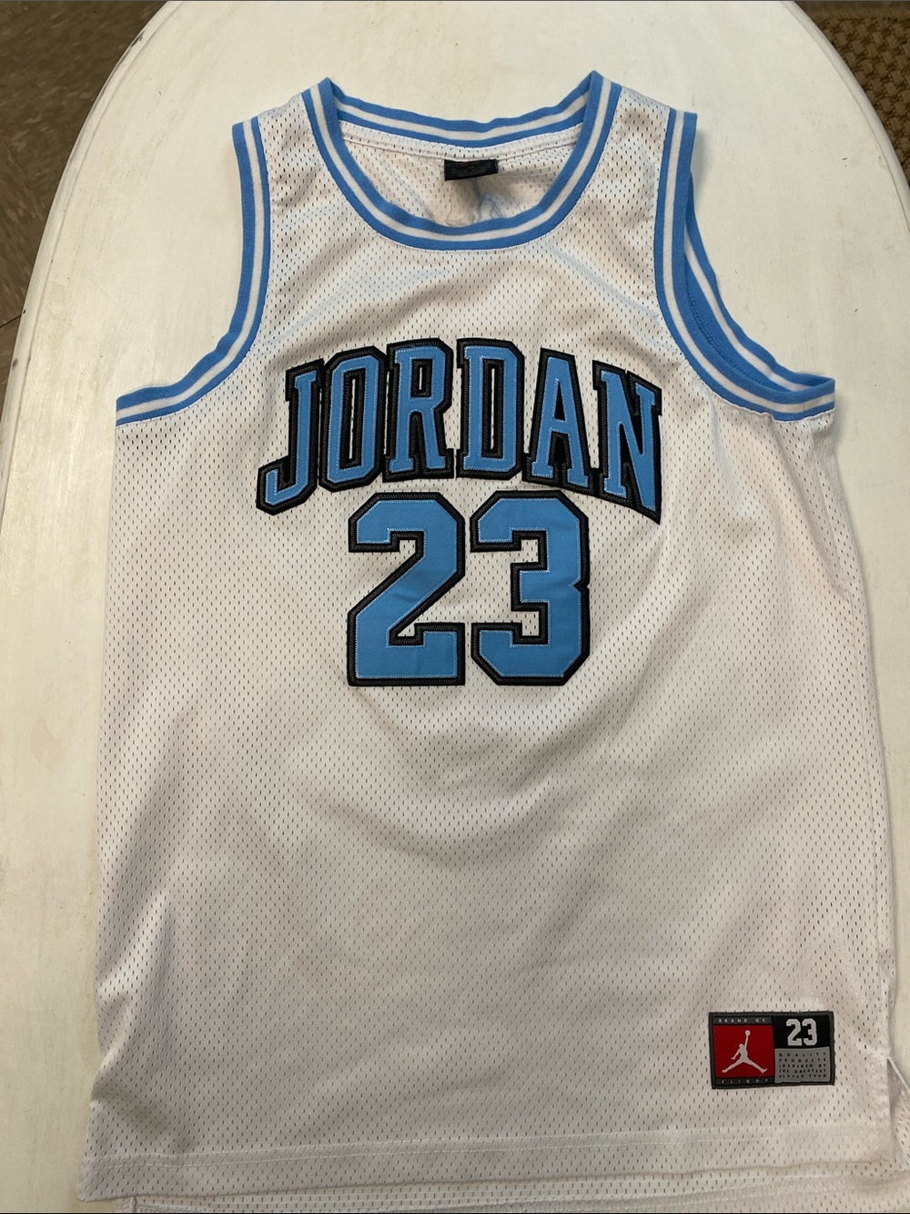 Jordan White & Light Blue 23 Mesh Basketball Jersey